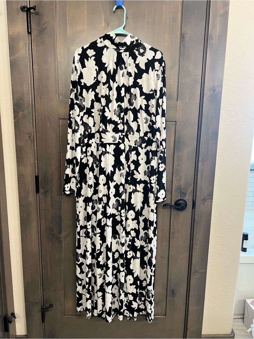 Lane Bryant Black and White Floral Tie-Neck Maxi Dress